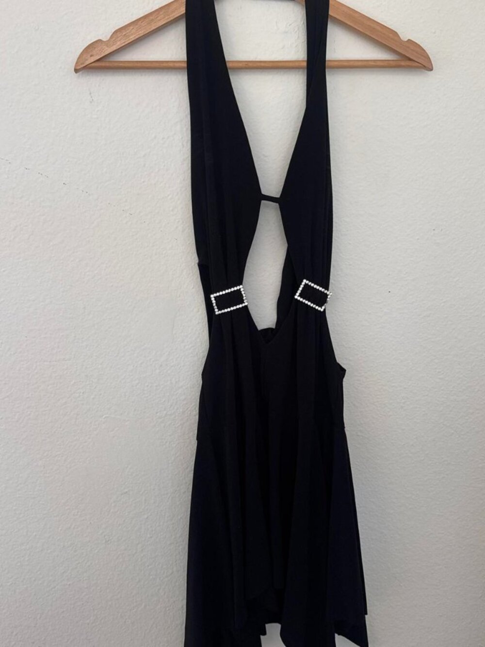 Y2K Black mini dress with rhinestone belt buckle detail